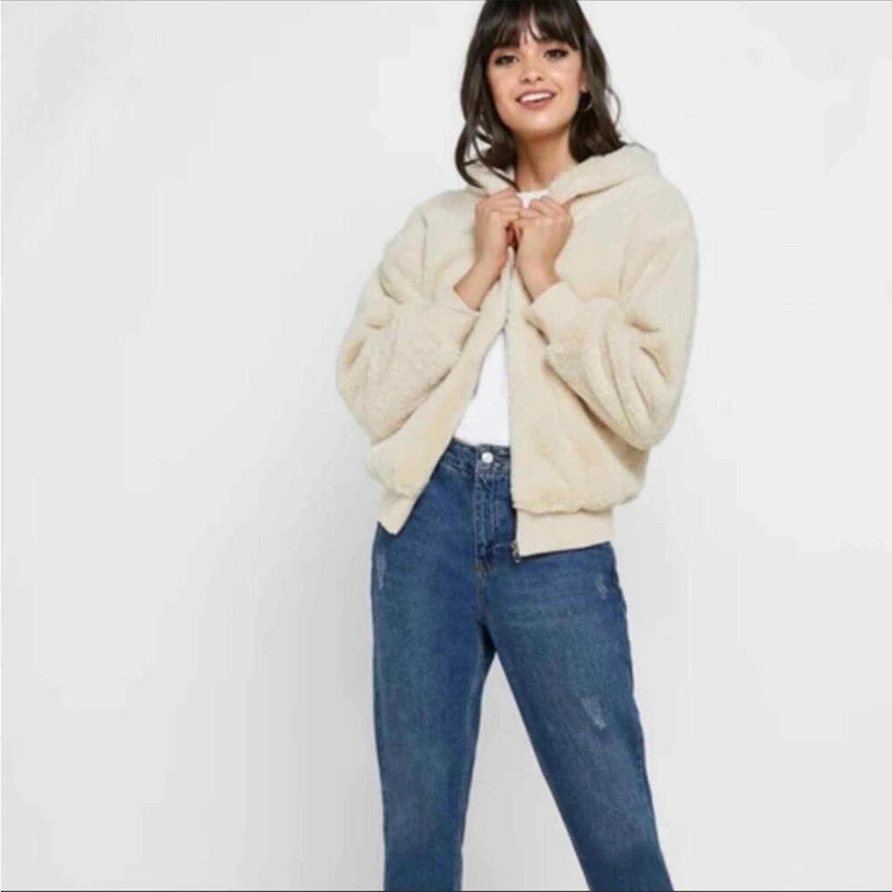 Topshop Beige Sherpa Hoodie